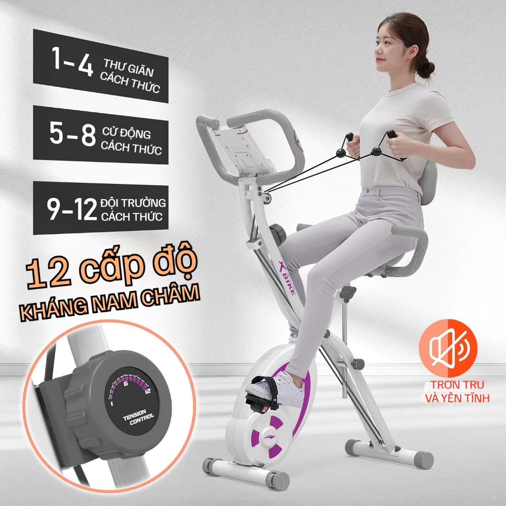 Xe đạp thể dục tại nhà,máy tập gym tại nhà sử dụng Kháng lực từ tính, đạp êm kèm cảm ứng nhịp tim.