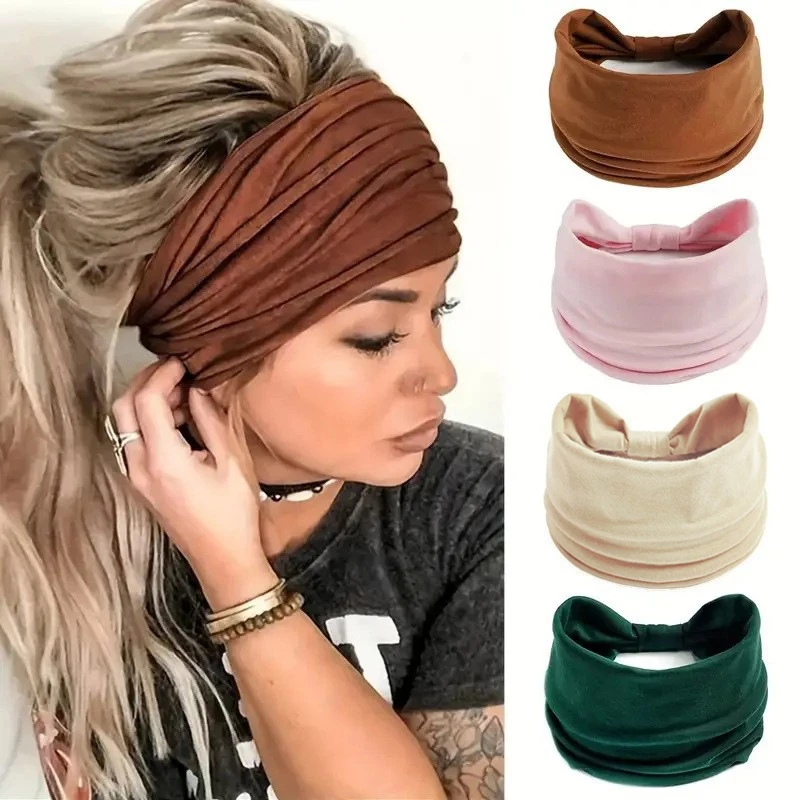 Màu Nguyên Chất Co Giãn Đầu yoga Thể Thao Băng Đô Chống Mồ Hôi Thấm Hút Cotton Đầu Nữ Mũ Đội Đầu Tóc