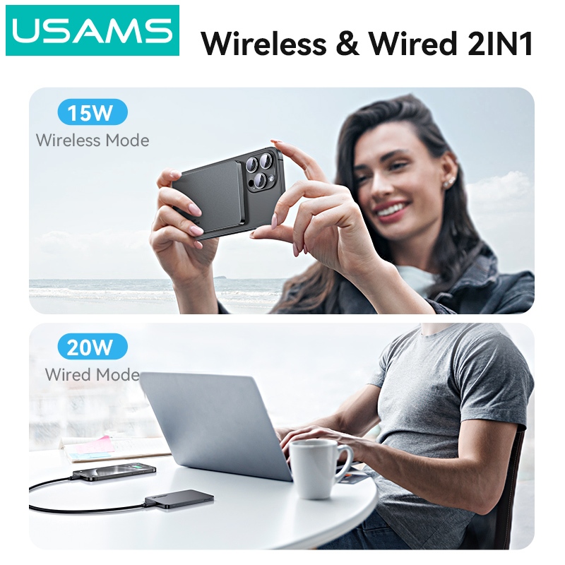 USAMS Wireless Power Bank 5000 / 10000mAh Sạc từ tính không dây Sạc nhanh USB-C Đầu vào / Ra cho iP17 16 15 14 13 12 Series - Hình 8