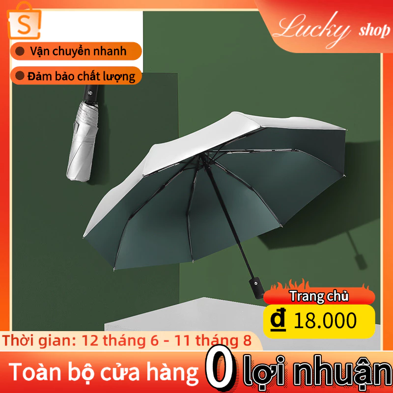Ô 8-Bone Titan Bạc Cao Su Ba Mặt Tự Động Ô Chống Nắng Tấm Che Nắng Ô Ra