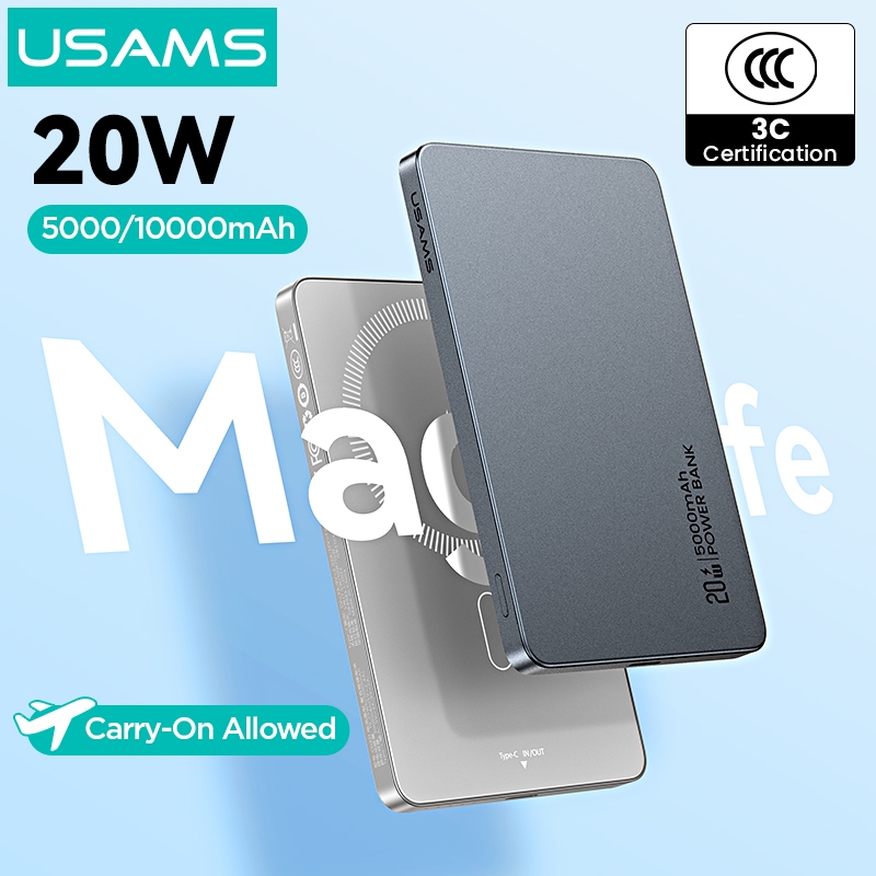 USAMS Wireless Power Bank 5000 / 10000mAh Sạc từ tính không dây Sạc nhanh USB-C Đầu vào / Ra cho iP17 16 15 14 13 12 Series - Hình 1