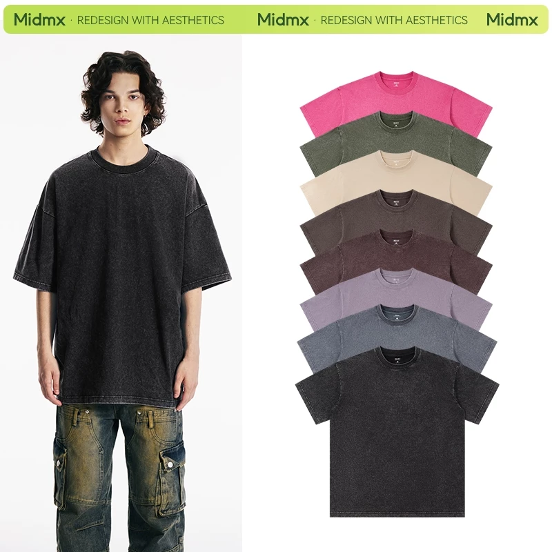 áo thun local brand Midmx Áo Thun Trơn Wash Áo Thun Boxy Form Rộng Unisex 230Gsm Cotton