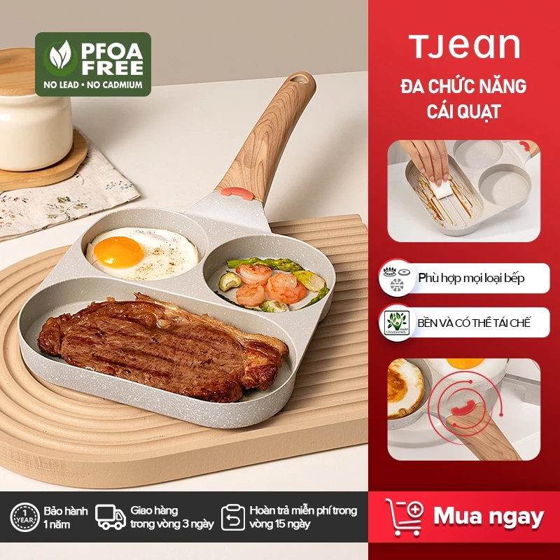 TJean Chảo chiên rán trứng mini chảo 3 ngăn chống dính làm bánh kế phù hợp với mọi loại bếr(18cm)