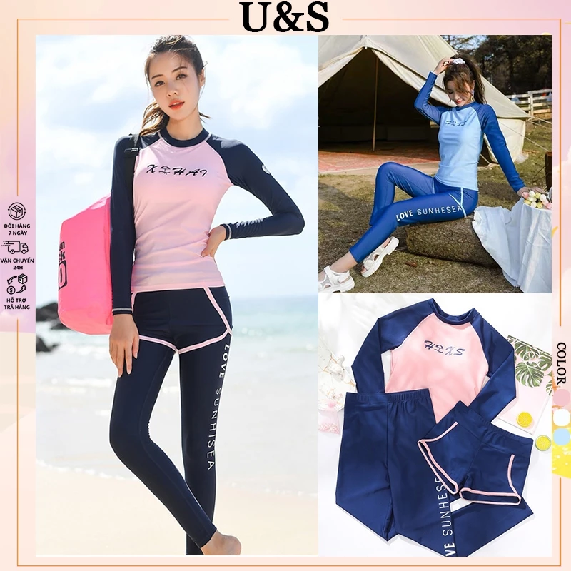[U&S]bộ bơi nữ đồ bơi dài tay nữ quần dài 3 mảnh dành cho nữ quần lặn hàn quốc phụ nữ đồ bơi nữ kín đáo quần cao cấp sunscreen tắm phù hợp đồ bơi tay dài big size