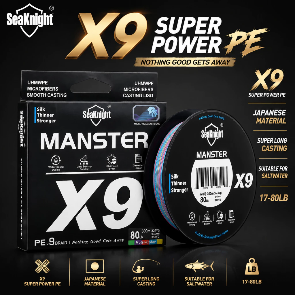 Seaknight X9 9 Dây Dây Câu Cá Bện Chính Hãng 150M / 300M / 500M Lớp Phủ Chống Tia UV 9 Dệt Mịn Đa Dây PE Nước Mặn Dây Câu Cá Biển Siêu Mạnh 17-80LB