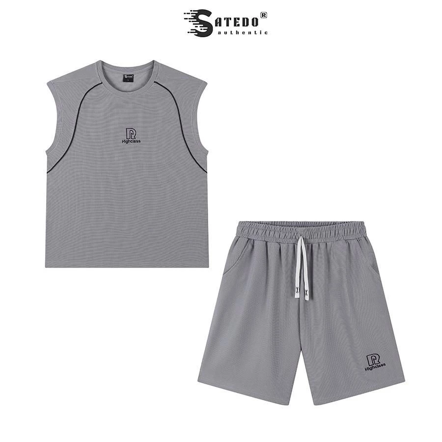 Bộ ba lỗ thể thao SATEDO tank top, quần short, vải Cotton Waffle, thoáng mát, hình thêu nổi bật,S039