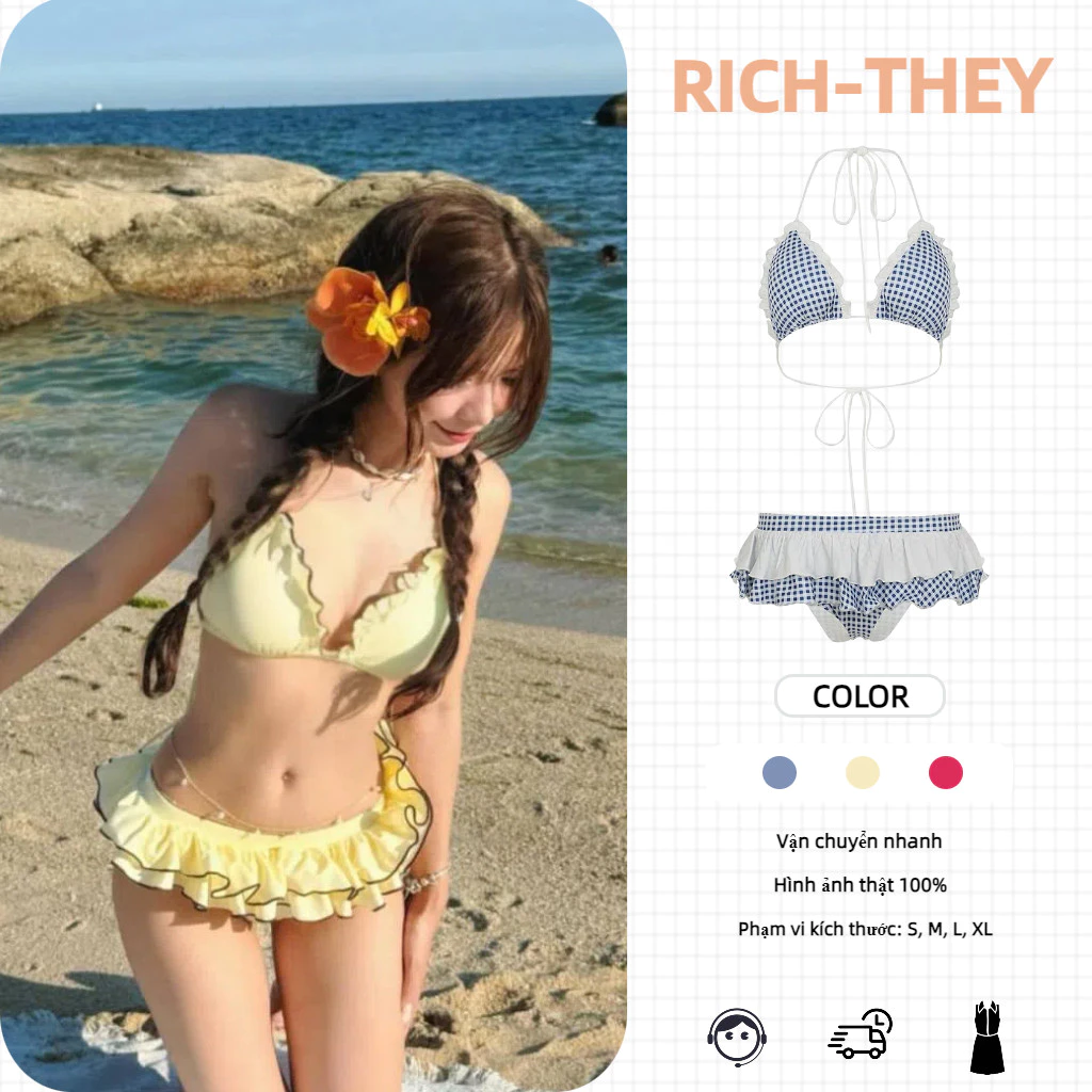 RICH-THEY Bộ Đồ Bơi Thời Trang Mùa Hè Mới Ba Màu Gợi Cảm Dễ Thương Bikini Ba Điểm Mặc Đi Biển-V472