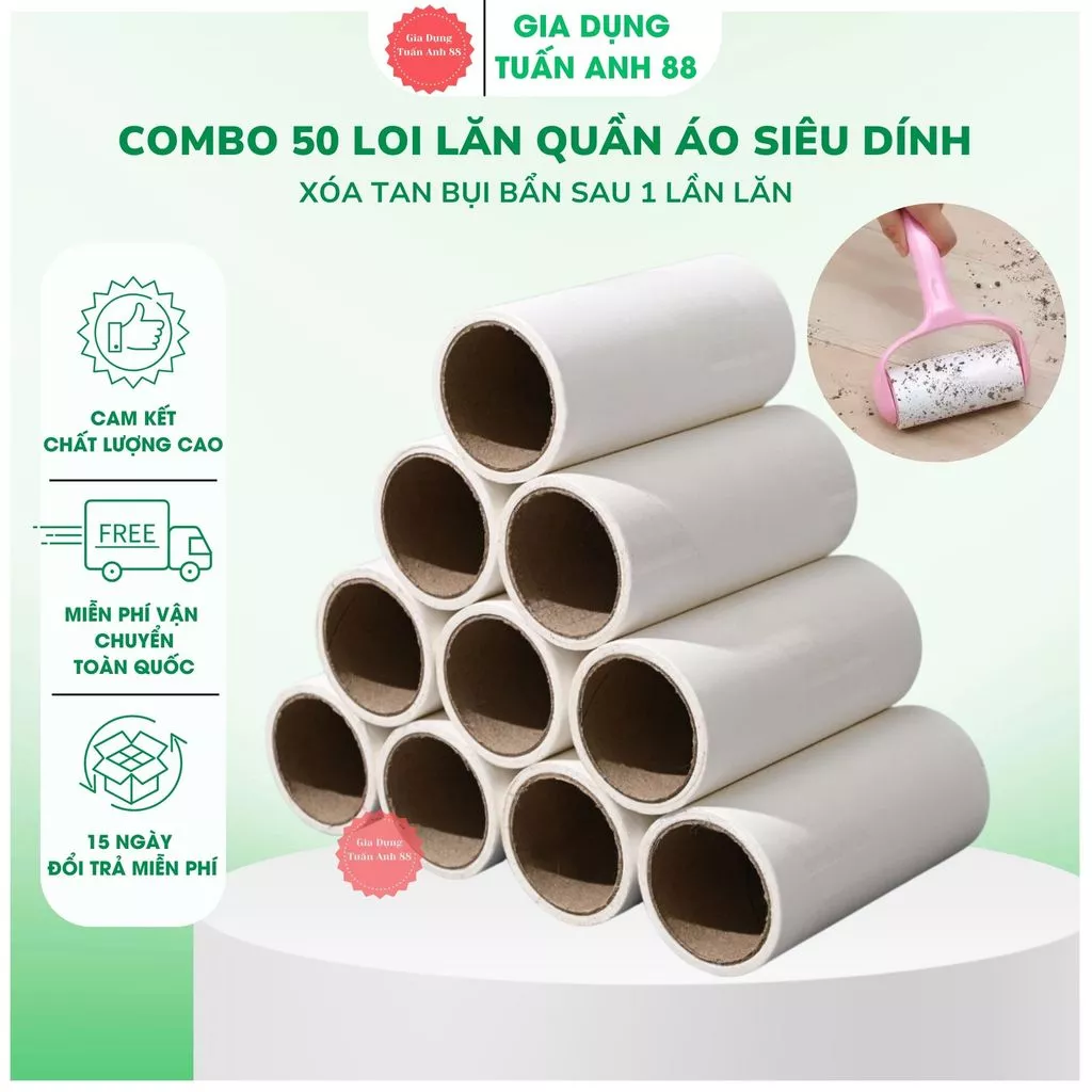 Combo 30 Lõi - 50 Lõi Cây Lăn Bụi Quần Áo, Ga Giường, Sofa 10cm tiện lợi GDTA88