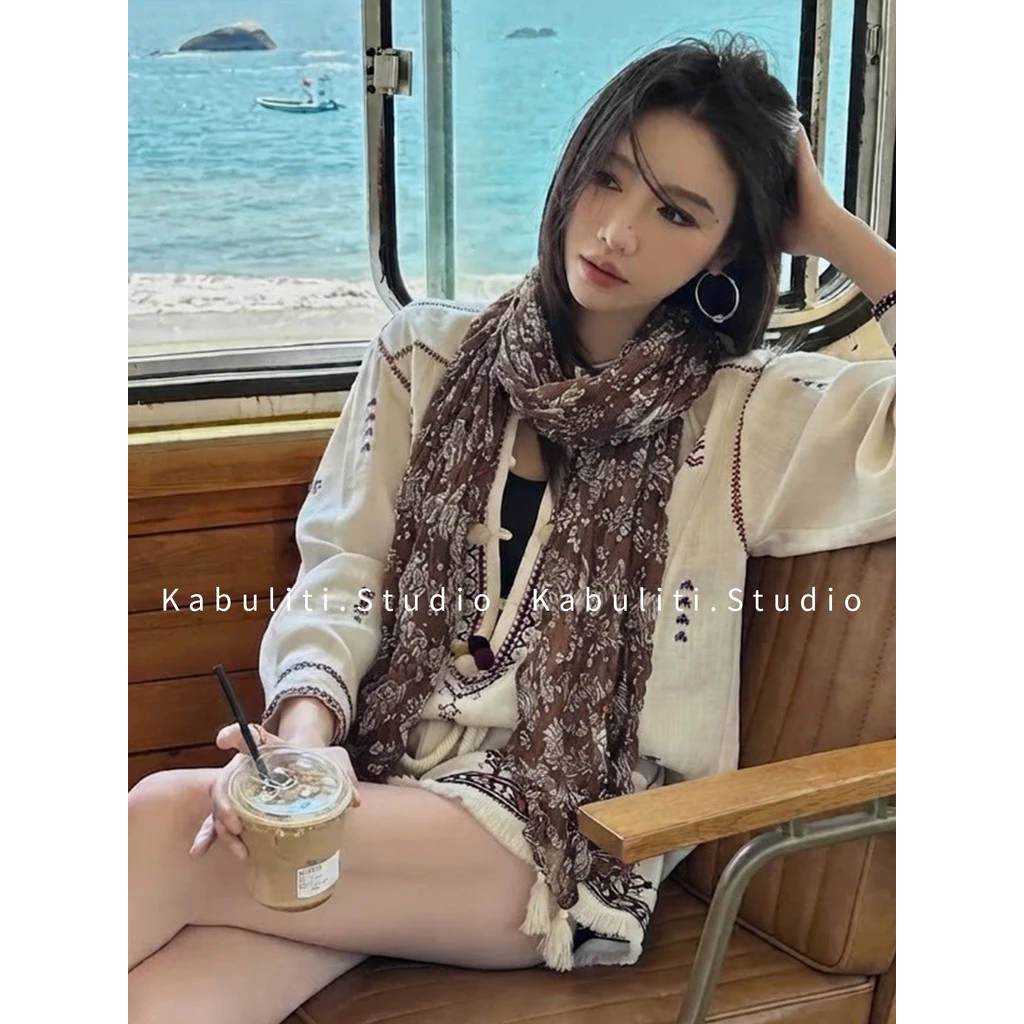 Khăn lụa dài phong cách rừng nghệ thuật cổ điển dành cho nữ - cà vạt bảo vệ cổ, quấn cổ, khăn choàng cổ, khăn choàng; áo sơ mi phù hợp; khăn quàng cổ / khăn quàng cổ