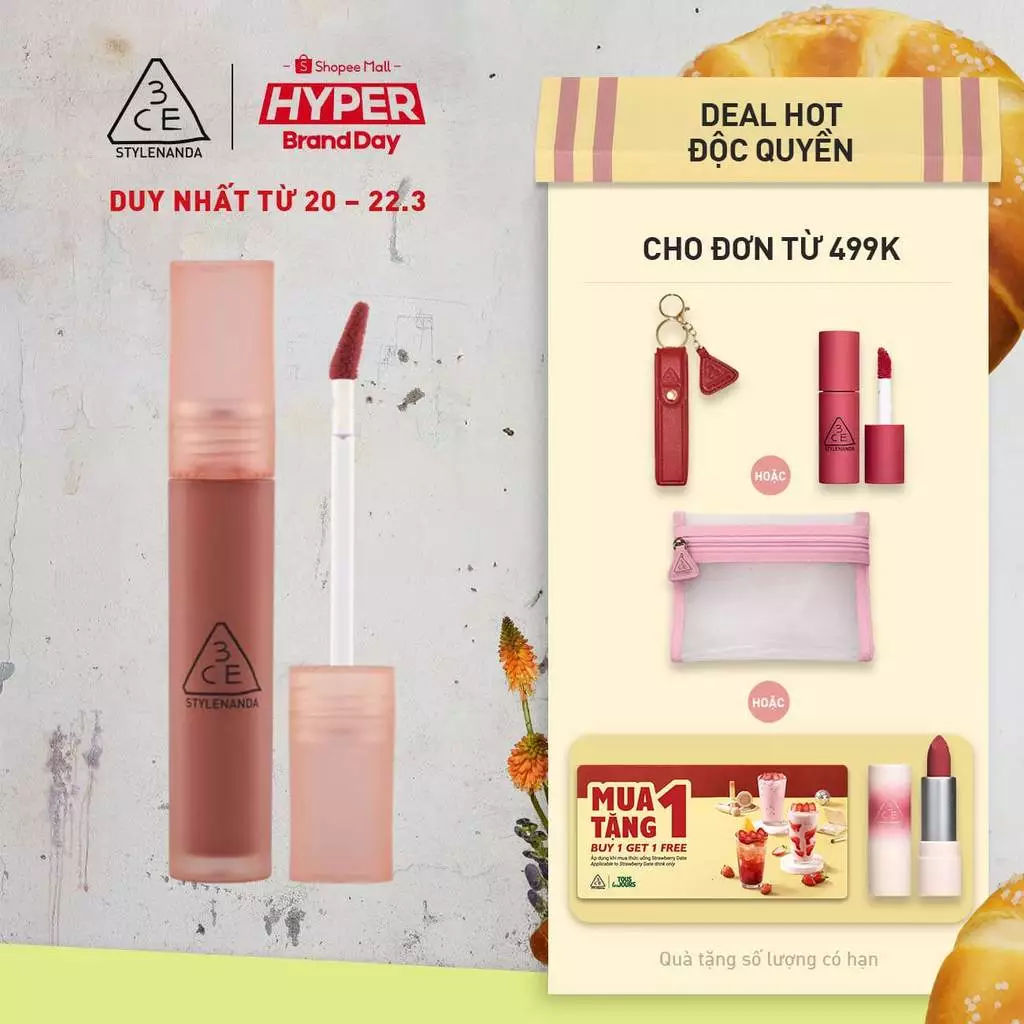 Son Kem 3CE Cho Viền Môi Mờ Ảo Không Lem Blur Water Tint 4.6g