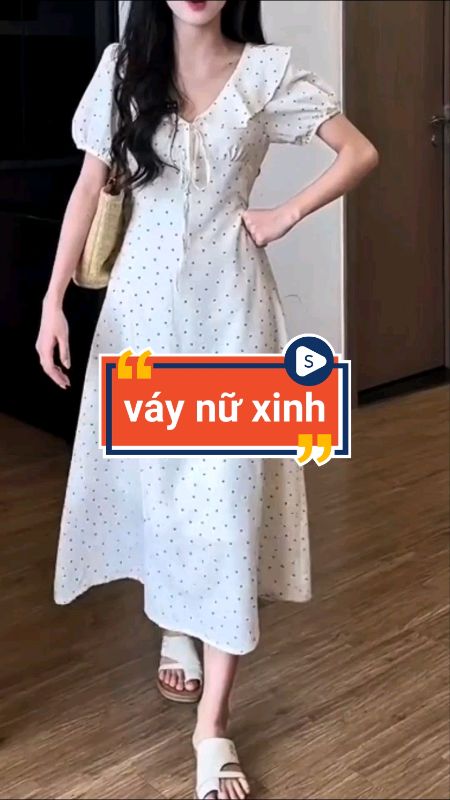 Váy cổ V dáng dài xinh xắn #vaynu #videohangThoiTrang #sandealcungKOL #LuotVuiMuaLien #shopeeCreator #ShopeeVideo #HangMoiVe