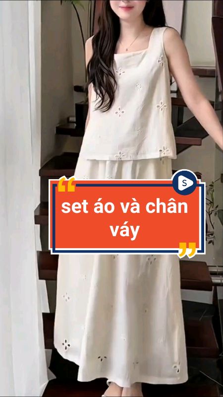 ​Set Áo Váy Thô Boi Thêu Hoa Hai Dây Buộc Nơ Lưng Kèm Chân Váy Dáng Dài  #setvay #LuotVuiMuaLien #VideohangThoiTrang