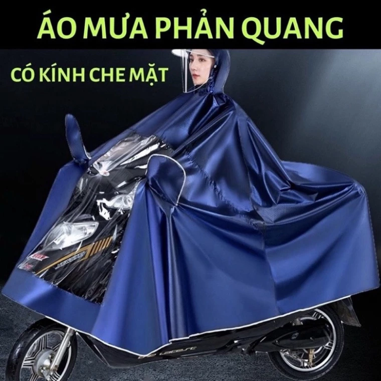 Áo mưa đi xe máy có phản quang chất liệu cao cấp kích thước lớn kèm kính che mưa - PTLUXURY