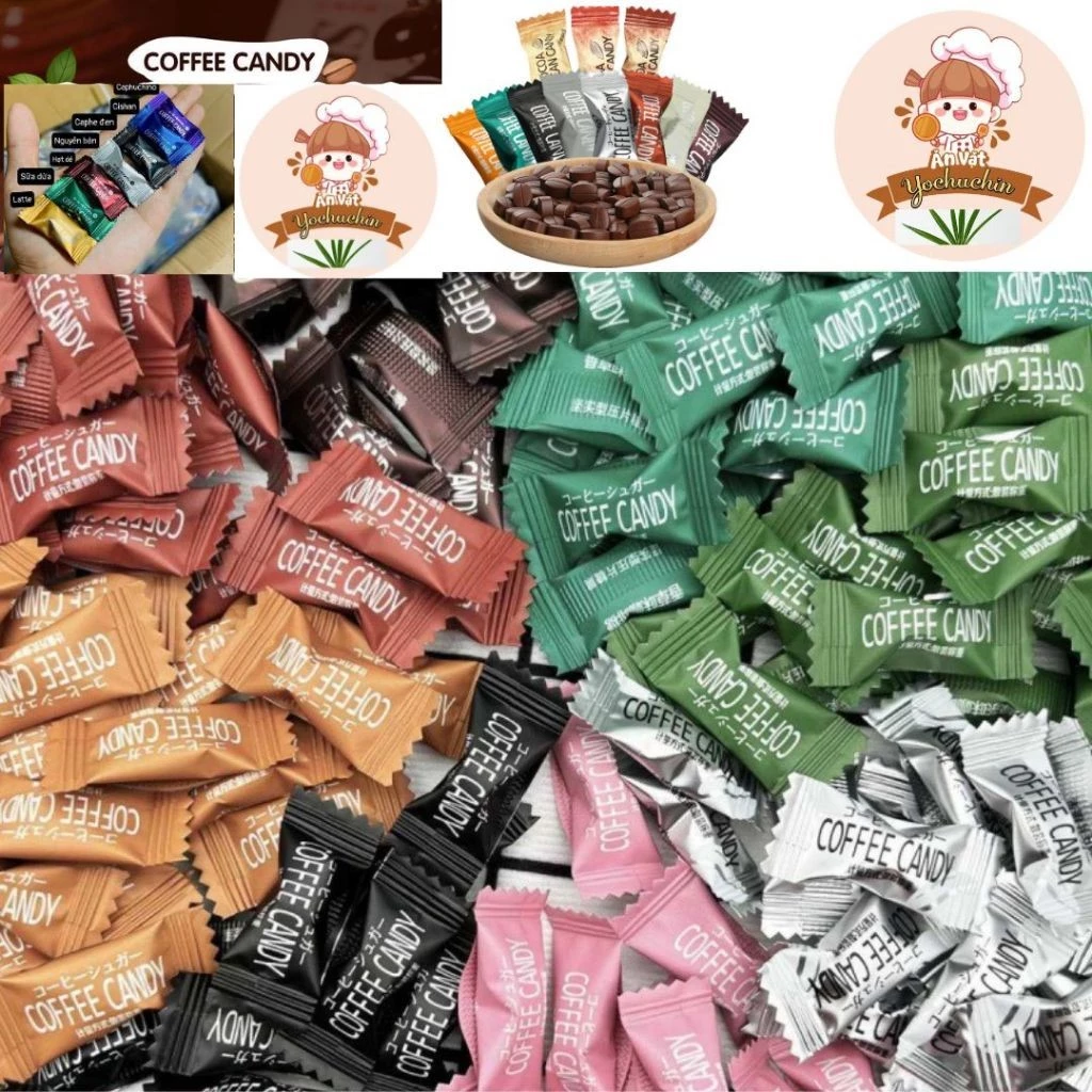 Bịch 100g~100 viên coffee candy , kẹo cà phê không đường Đài Loan, cafe ăn kiêng. Ăn vặt Yochuchin.