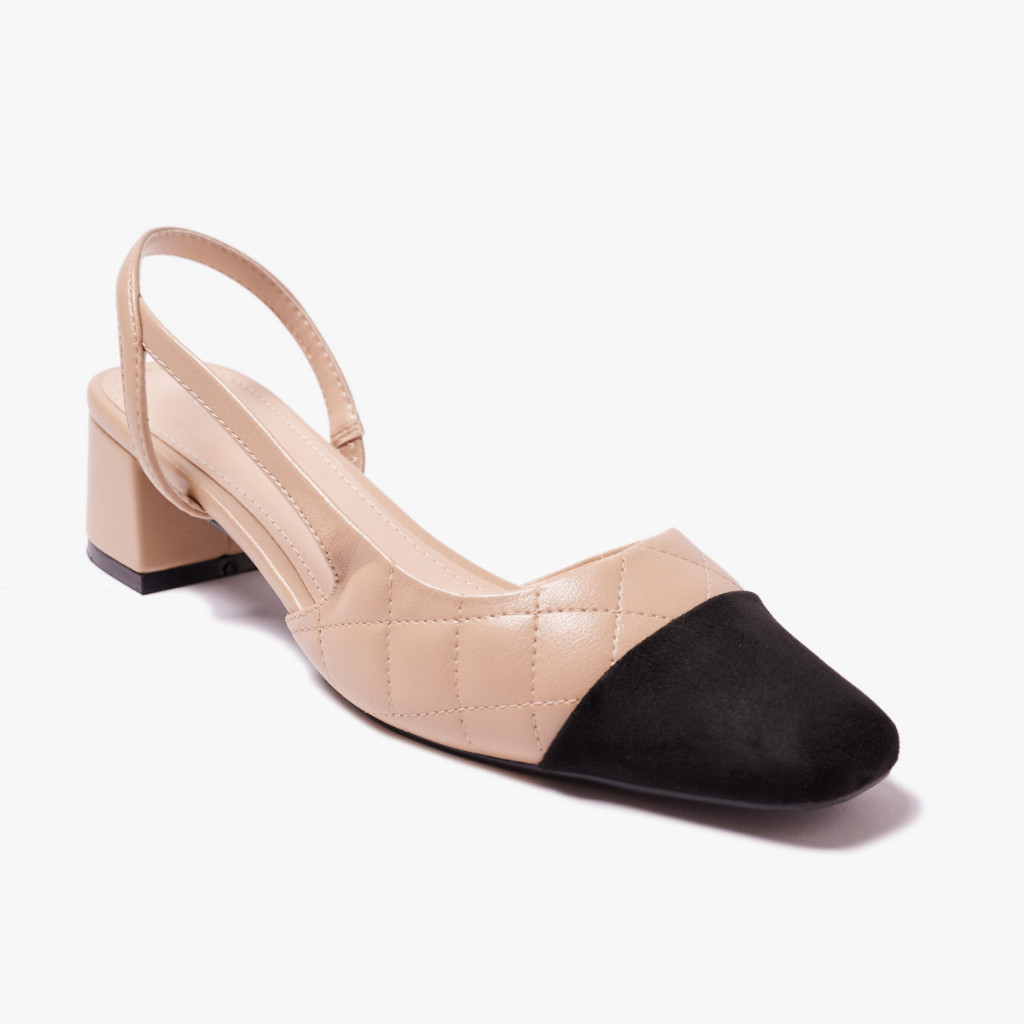 AL102 - Giày nữ Alex & Sara gót vuông cao 5cm valerie slingback phối mũi đen thanh lịch đi làm đi chơi - Hình 4