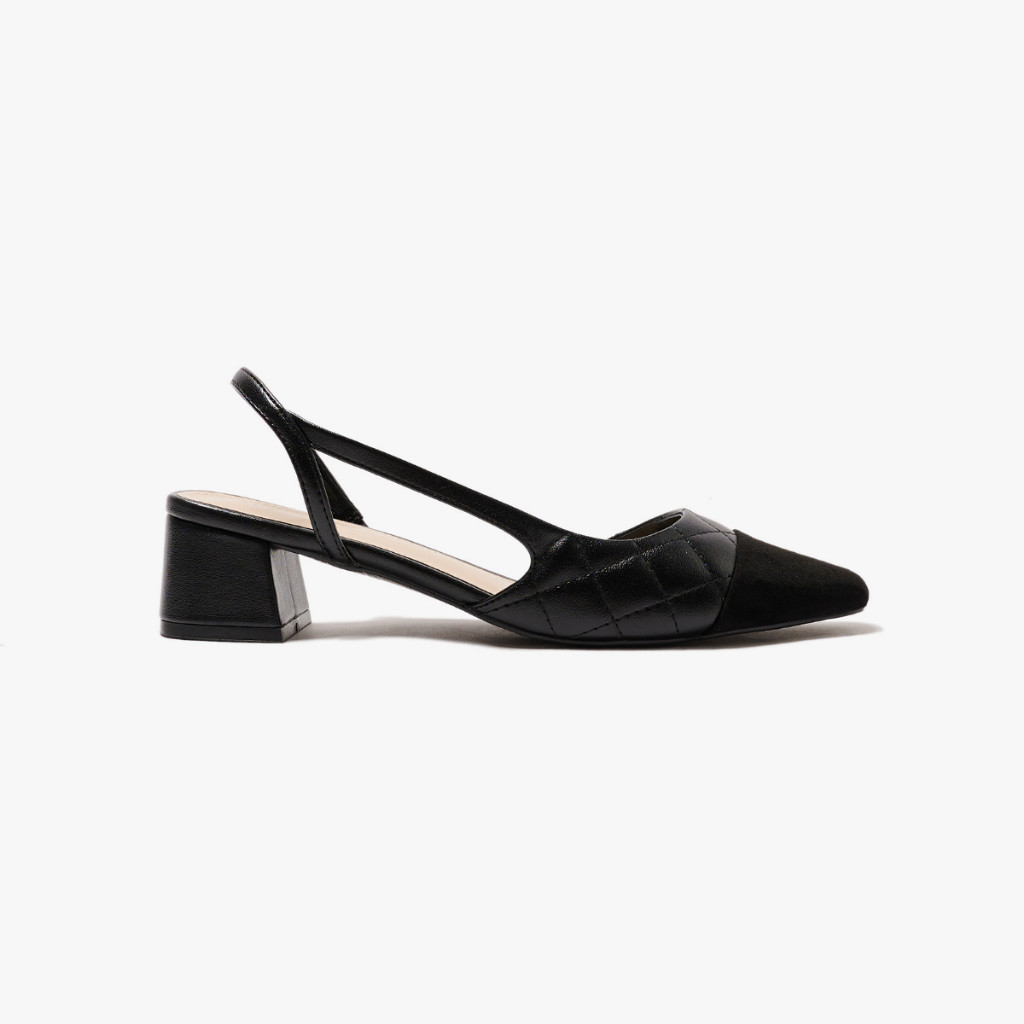 AL102 - Giày nữ Alex & Sara gót vuông cao 5cm valerie slingback phối mũi đen thanh lịch đi làm đi chơi - Hình 2