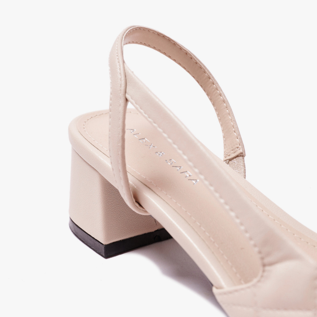 AL102 - Giày nữ Alex & Sara gót vuông cao 5cm valerie slingback phối mũi đen thanh lịch đi làm đi chơi - Hình 6