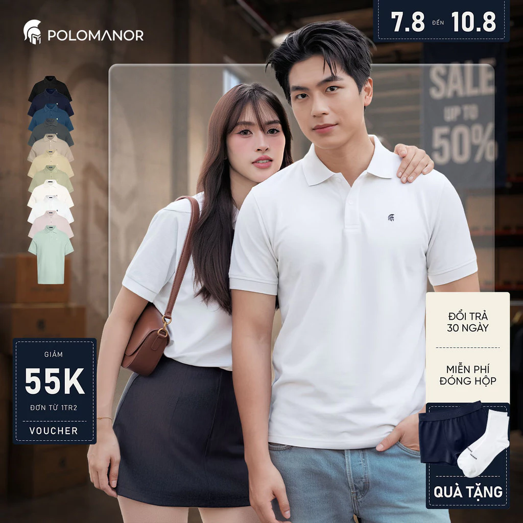 Ảnh sản phẩm do Shopee hiển thị, kiểm tra ngày 9/8/26 Áo polo nam BASIC SYMBOL, POLO QUỐC DÂN vải cá sấu cotton interlock - POLOMANOR đang được đối chiếu cho người mua tại Việt Nam