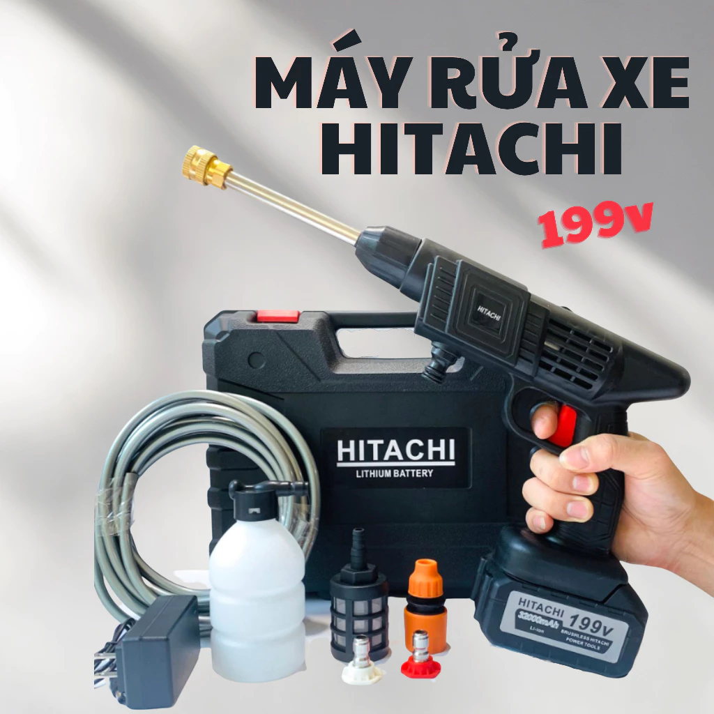 Máy rửa xe Cầm Tay 2 Pin 10 Cell 199V - Máy xịt rửa sân vườn xịt rửa cao áp có tạo bọt tuyết.