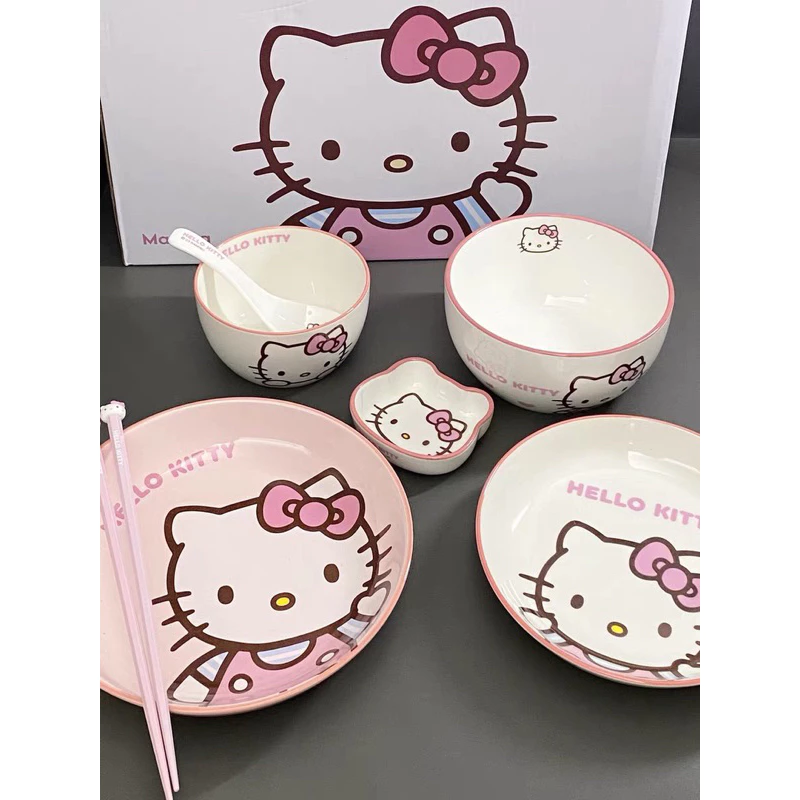 [CHÍNH HÃNG] Bộ chén đĩa gốm sứ cao cấp Hello Kitty hãng Marsica * Sanrio