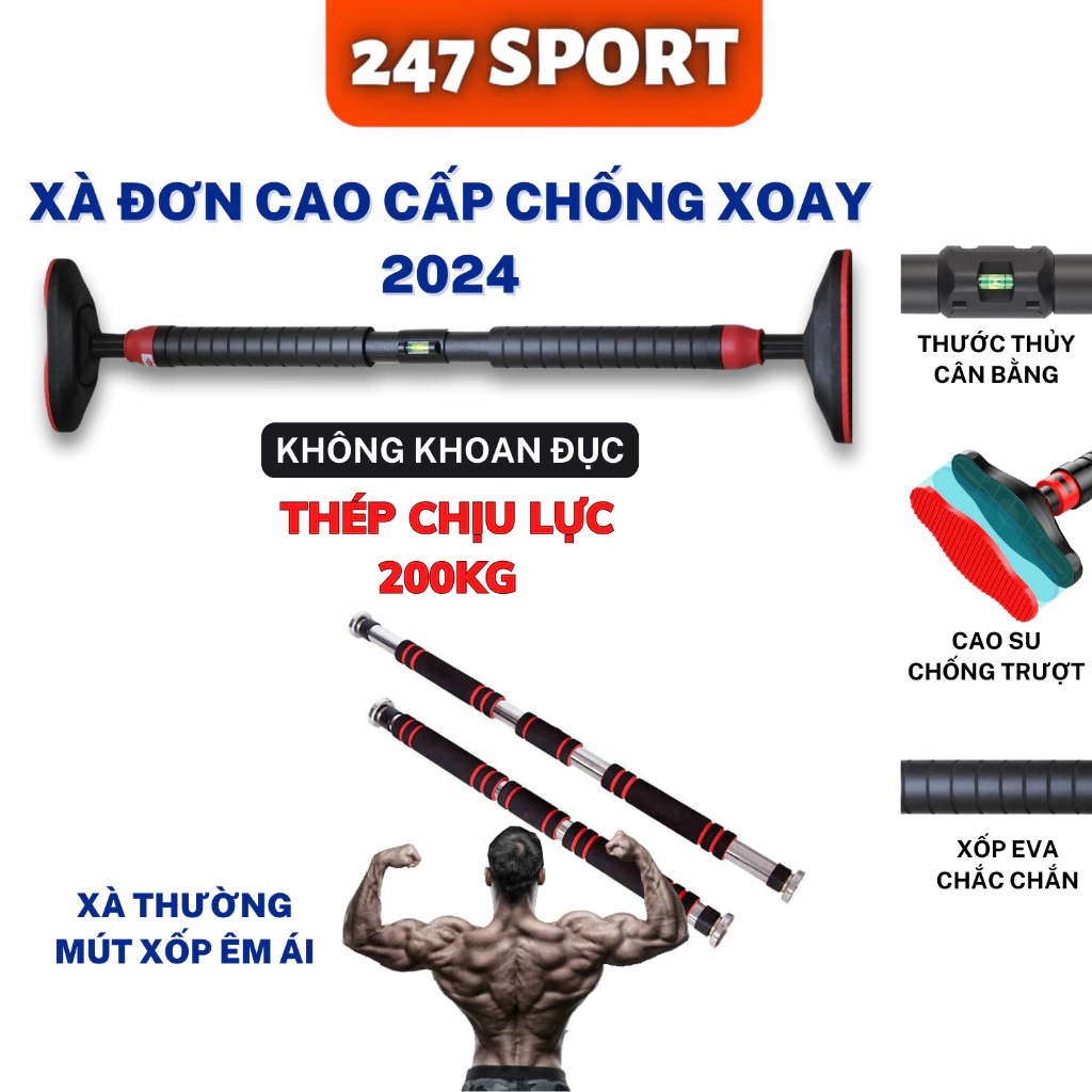 Xà đơn gắn cửa treo tường 247SPORT_HN, xà đơn gắn tường 2024 kích thước 60-150cm đa năng tập cơ bụng