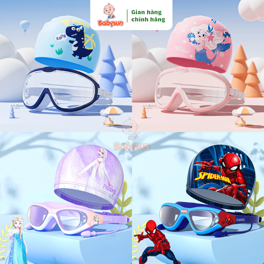 Kính bơi trẻ em có nút bịt tai chống tia UV BABYSUN, chống sương mù - Kính bơi cho Bé đi biển