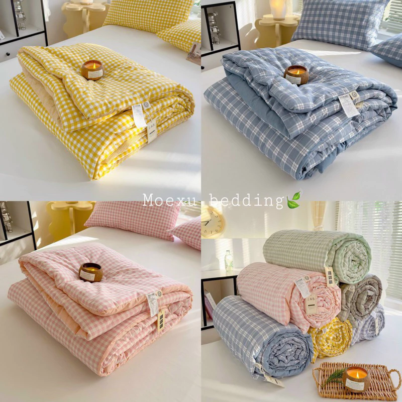 Chăn Hè Cotton Đũi Kẻ mềm mịn mát hàng nhập khẩu team mác chính hãng kích thước 2mx2m3 dùng 4 mùa quanh năm