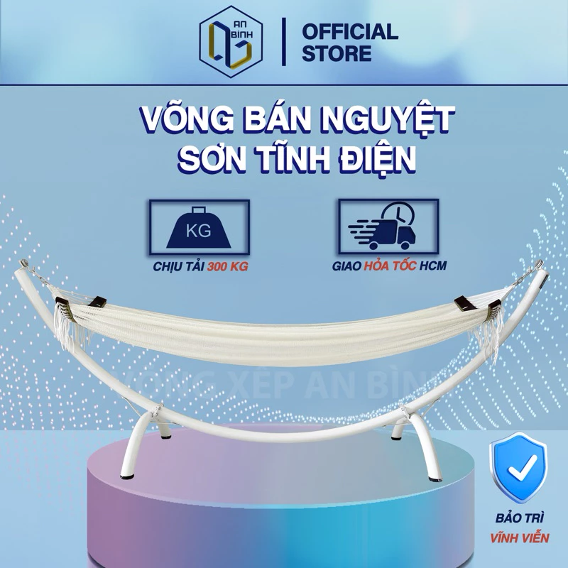 Võng Bán Nguyệt Chính Hãng An Bình, Khung Thép Mạ kẽm Sơn Tĩnh Điện Lắp Ráp Chịu Lực 300kg, Lưới Võng Hàn Quốc Siêu Bền
