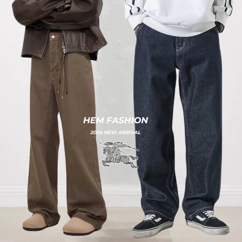 Quần jean trơn nam nữ form rộng Hem Fashion, quần bò baggy unisex ống suông dễ phối đồ, chất jean đẹp