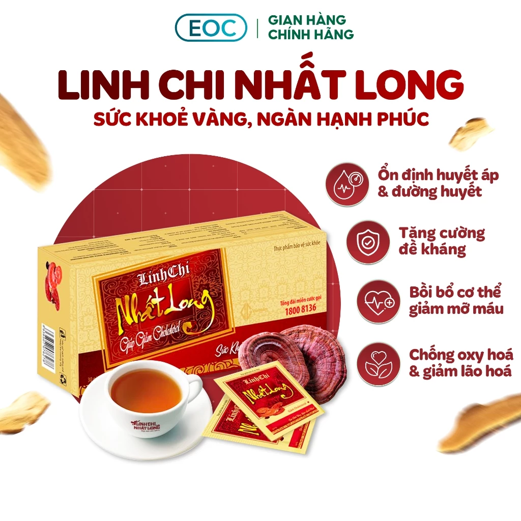 Trà Thảo Dược Linh Chi Nhất Long - Hỗ Trợ Ổn Định Huyết Áp, Giảm Tiểu Đường, Men Gan Cao, Mỡ Máu, Ngủ Ngon