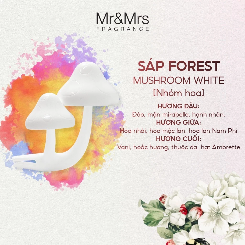 Hộp Mr & Mrs Fragrance Forest Mushroom White, phụ kiện tạo hương ô tô hình nấm