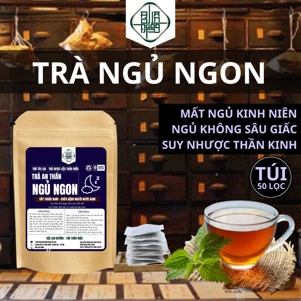 Trà An Thần Ngủ Ngon -Bội Lan Đường- Suy Nhược Thần Kinh, Mất Ngủ, Stress, Mệt Mỏi, Tâm Bất An TP Tâm Sen Bịch 50 Lọc