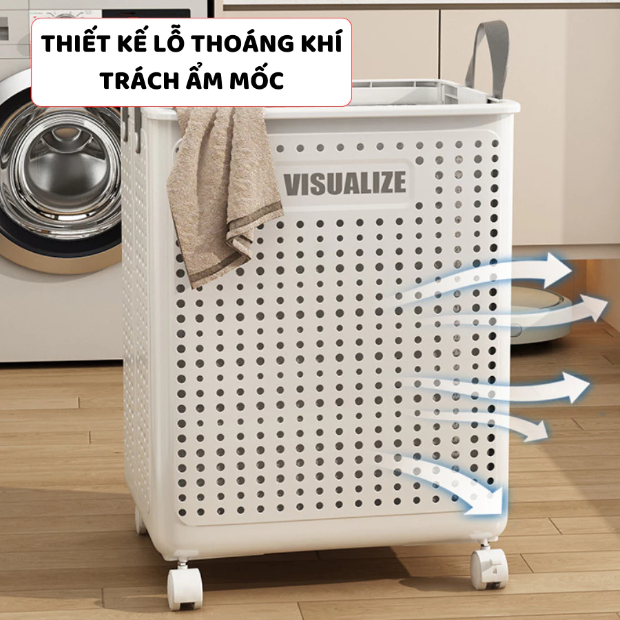 Giỏ Đựng Quần Áo Có Bánh Xe, Giỏ Nhựa Đựng Quần Áo Bẩn Đa Năng, Có Thể Gấp Gọn, Có Bánh Xe Q046
