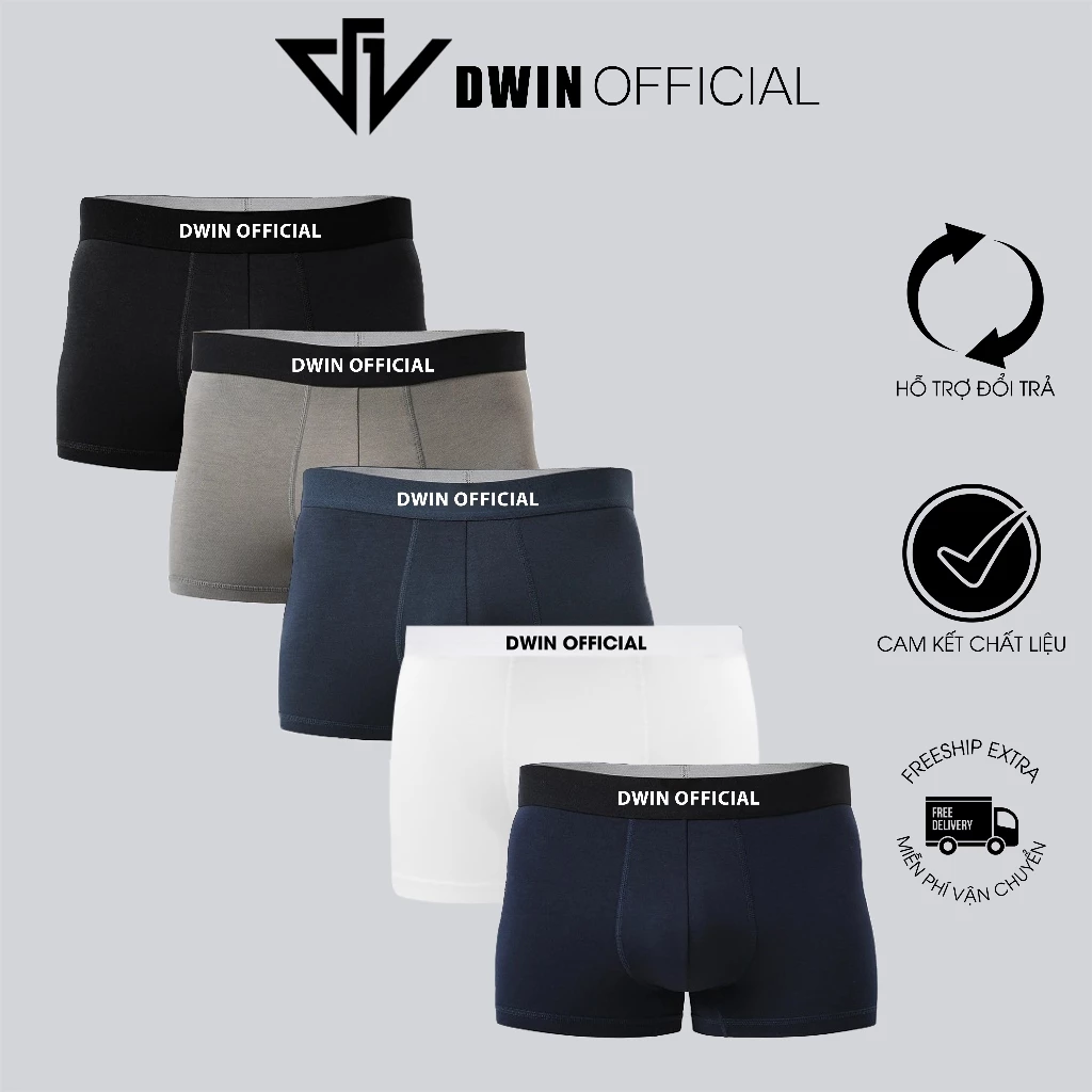 Combo 5 quần lót nam DWIN sịp đùi kháng khuẩn cao cấp boxer tam giác vải thun lạnh co dãn 4 chiều SP02A