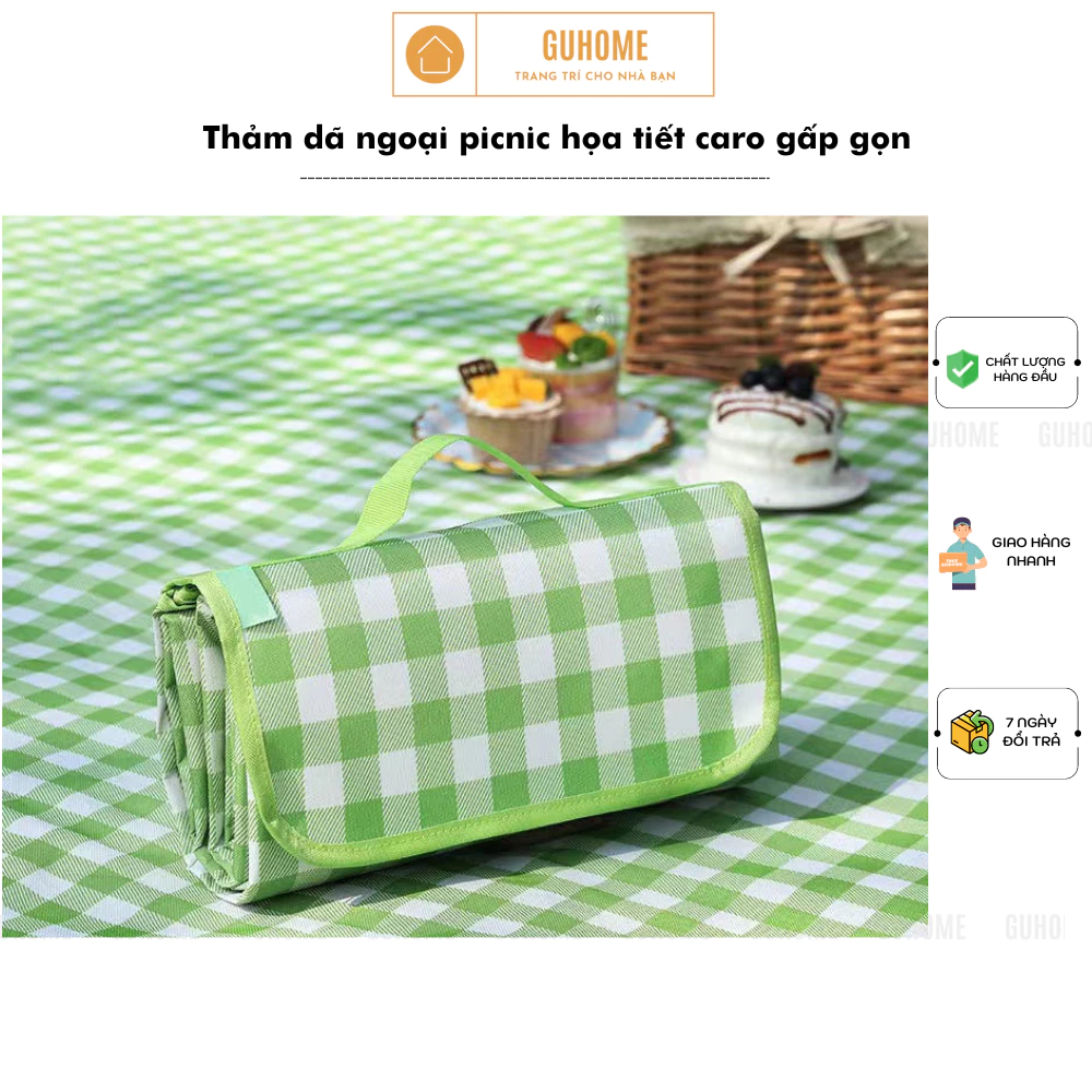 Thảm Dã Ngoại Picnic Hoạ Tiết, Chống Thấm Thích Hợp Du Lịch Chụp Ảnh Cắm Trại Caro Gấp Gọn
