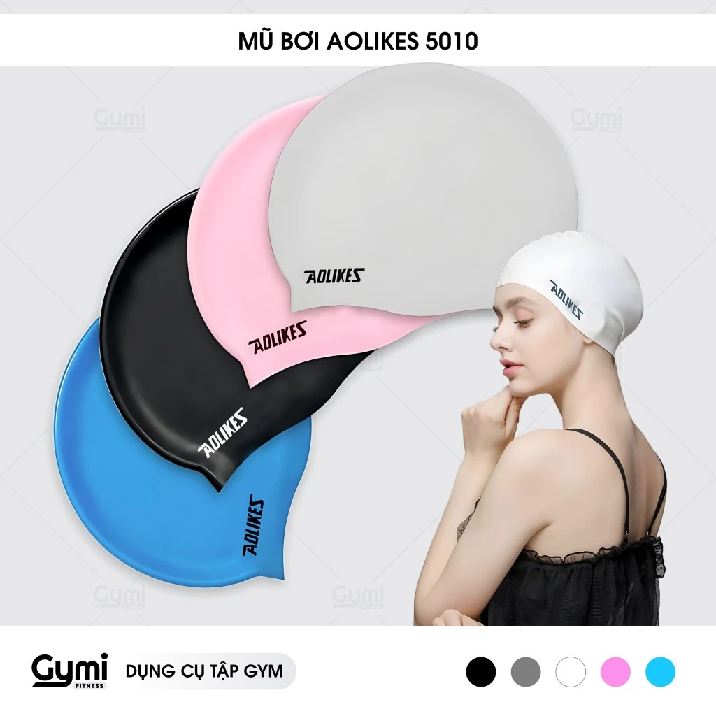 Mũ Bơi Aolikes 5010 - Nón Bơi Người Lớn Nam Nữ Che Tai Silicon Chống Nước