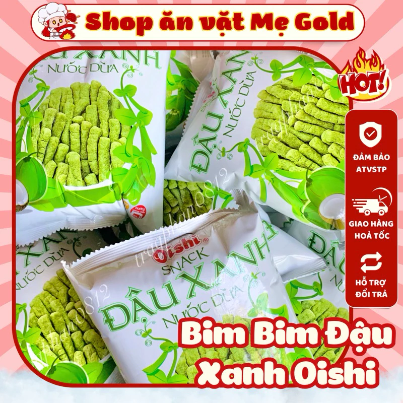 Combo gói bim bim Oishi đậu xanh nước dừa, snack đậu xanh tuổi thơ (gói 34g)