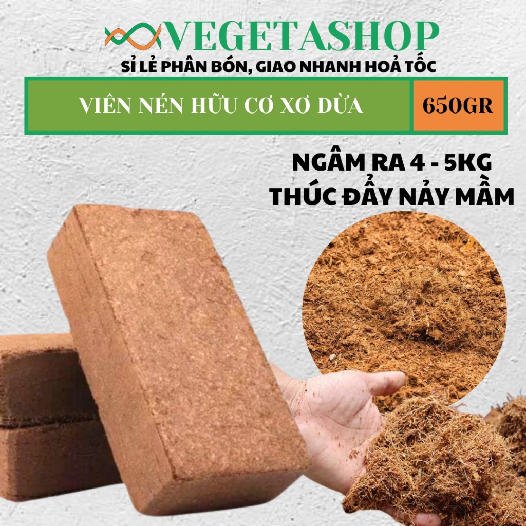 VIÊN NÉN HỮU CƠ XƠ DỪA 500gr - NGÂM RA 4-5kg- VEGETASHOP-Đất trồng cây,viên nén xơ dừa, đất sạch hữu cơ - inbonsai.com