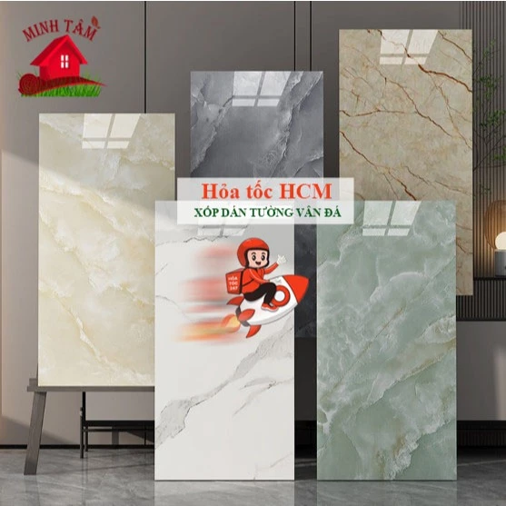 (COMBO 25) Miếng dán tường giả đá thạch anh cao cấp, xốp nhựa dán tường giả gạch men giá rẻ kích thước 30cmx60cm