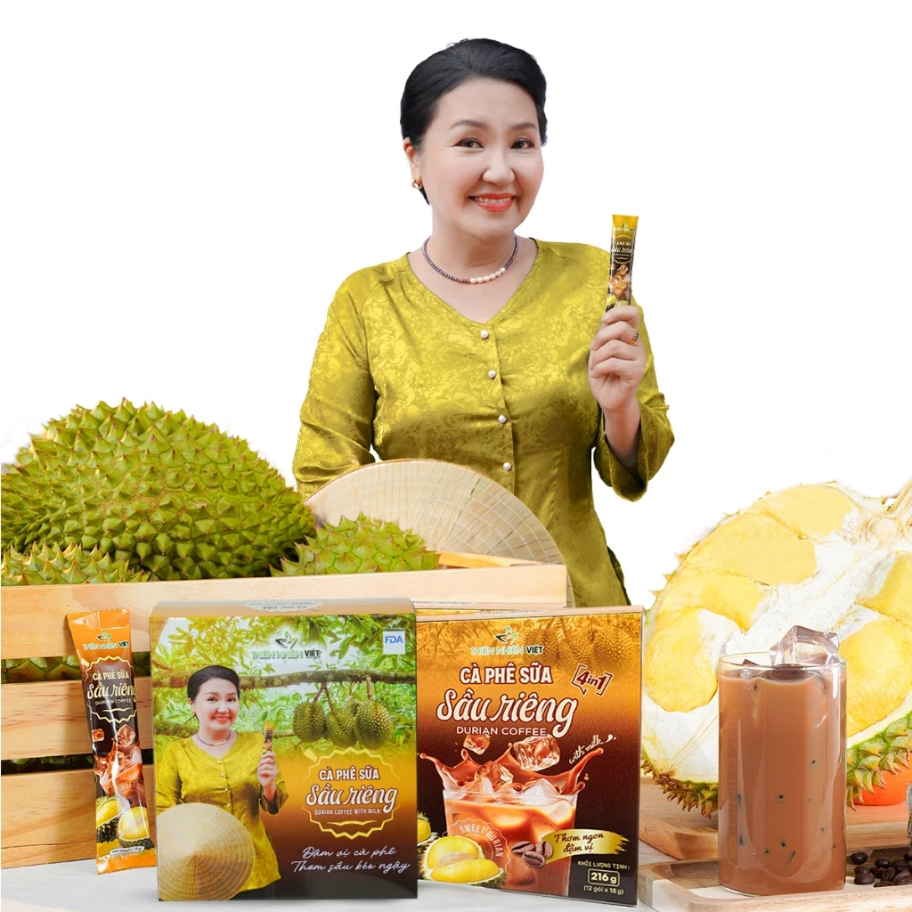 Cà Phê Sữa Sầu Riêng Nghệ Sĩ Ngân Quỳnh Đậm Vị Cà Phê Thơm Sầu Béo Ngậy - Hộp 12 Gói (18g/gói)