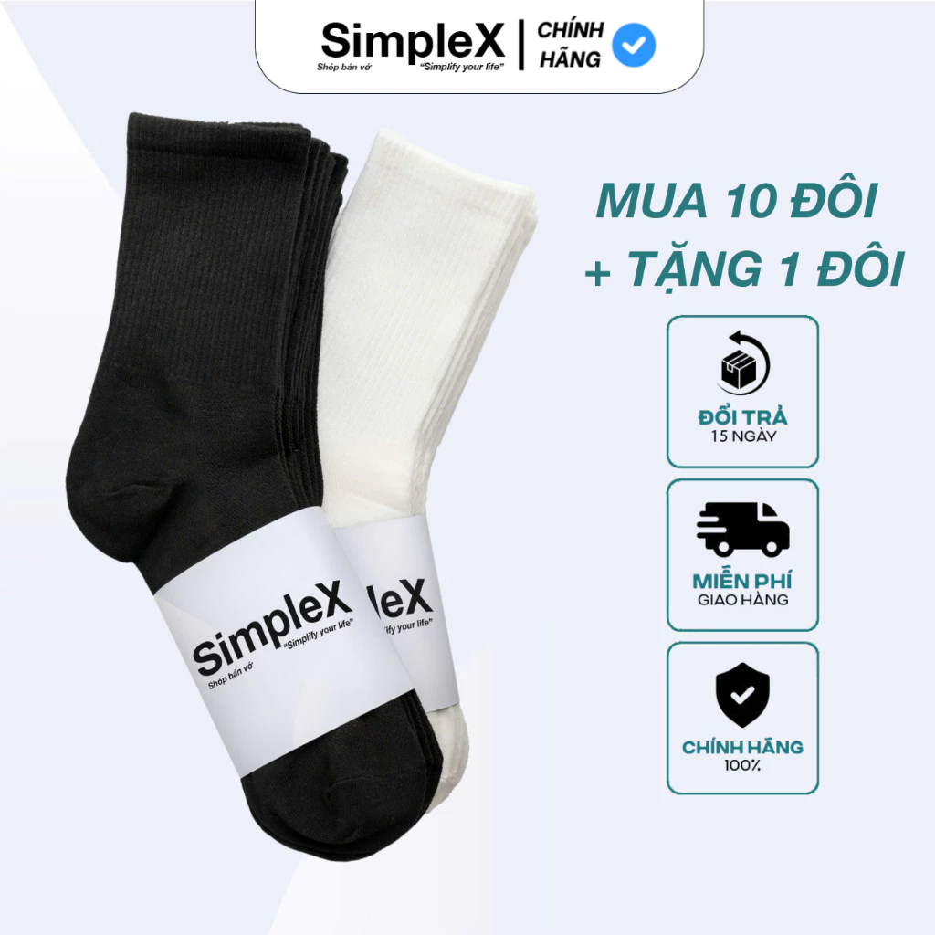 [SimpleX][PREMIUM][SET 10 ĐÔI + TẶNG 1] Tất Vớ Nam Nữ Trơn Unisex Cổ Cao, Cổ Trung, Cổ Thấp SPX/T01