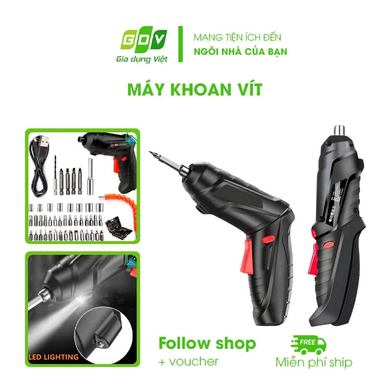 Máy khoan vít cầm tay SOPMEDIA máy bắn vít pin mini đa năng 47 phụ kiện bắt vít 2 chiều tặng kèm sạc và hộp đựng