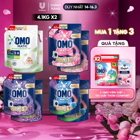 Combo 2 Túi Nước giặt OMO Matic Cửa trước 4,1kg/túi