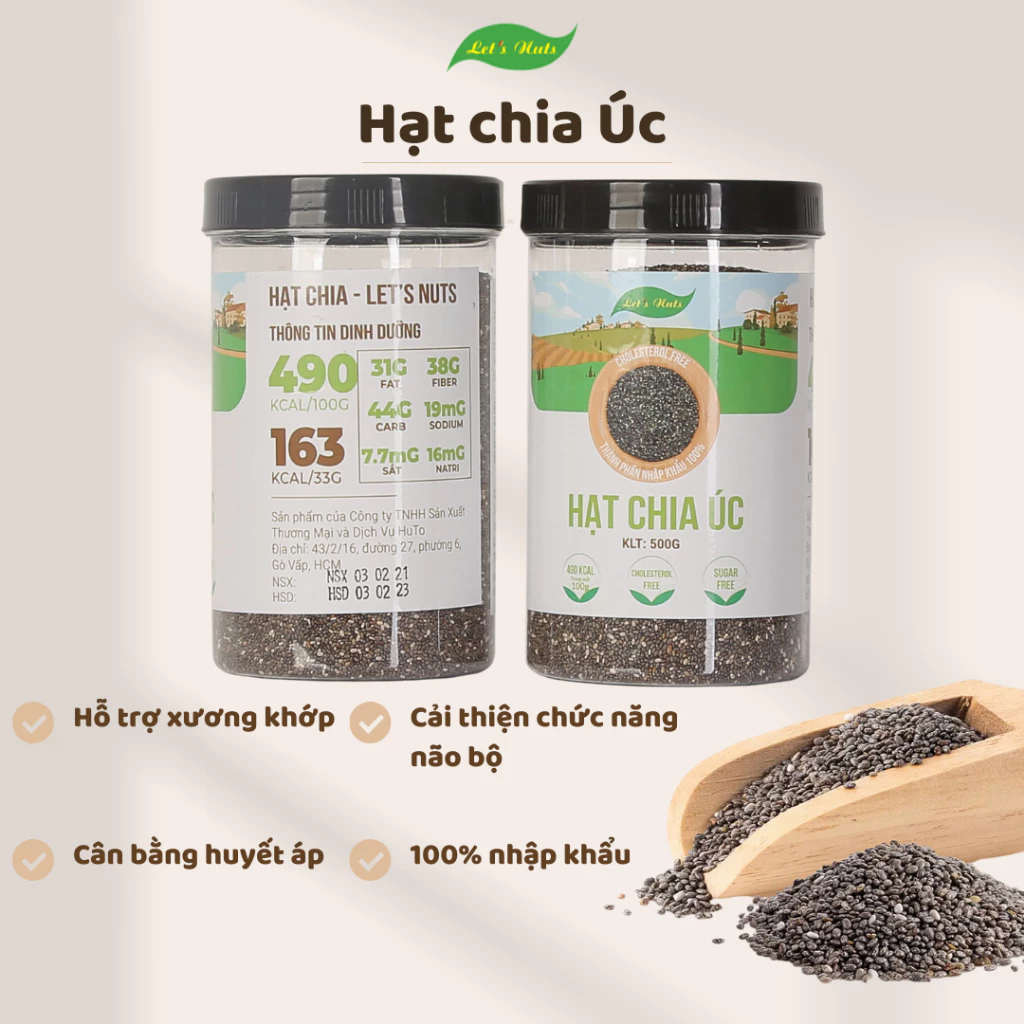 Hạt chia Úc Let's Nuts nhập khẩu 100% hộp 500g Let's Nuts, giúp giảm cân, đẹp da, mượt tóc