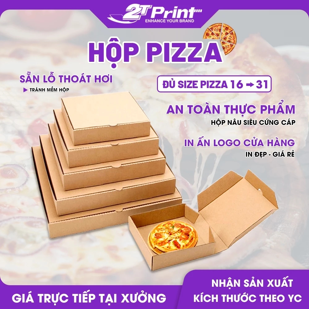Hộp Pizza Đủ Size 16 19 21 23 25 27 31 Đựng Bánh Pizza Chuyên Nghiệp Cho Cửa Hàng, Đựng Thức Ăn, Mẹt Gà, Có Lỗ Thoát Hơi