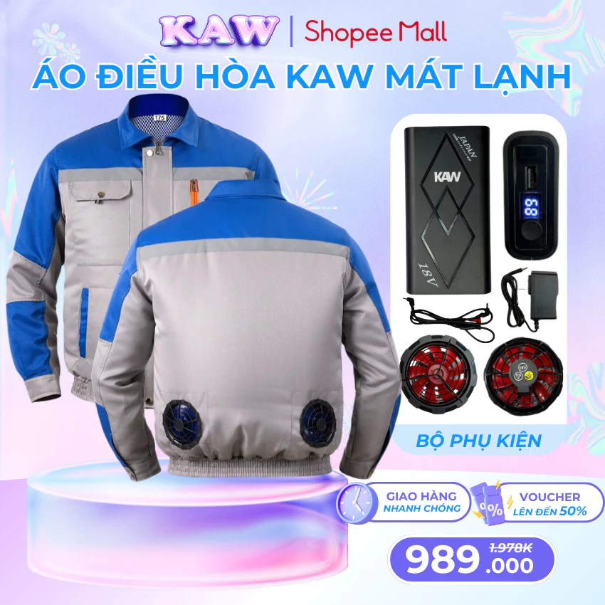 Áo Điều Hòa KAW Chính Hãng Quạt 9 Cánh Mạnh Mẽ - Thoáng Mát Hạ Nhiệt Nhanh, Tặng Túi Đá Khô