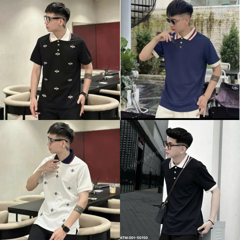 ÁO Polo Nam Cổ Bẻ Cotton Gai Cá Sấu Họa Tiết Thêu Con Ong Phối Cổ Chun Dệt Sọc Cao Cấp Hottrend 2026