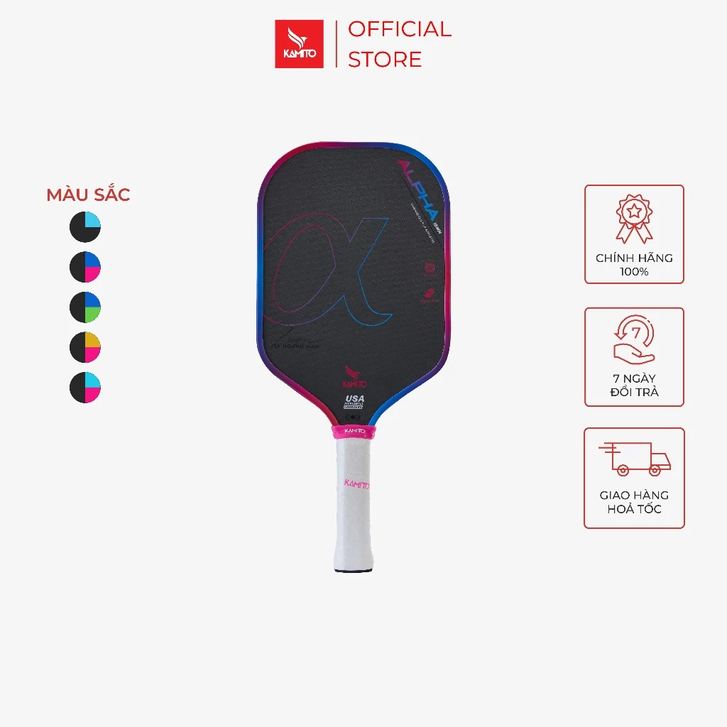Vợt Pickleball Kamito Alpha (16mm)_Vợt Pickleball Lý Hoàng Nam, Chất Liệu Carbon T700, Trợ lực tốt