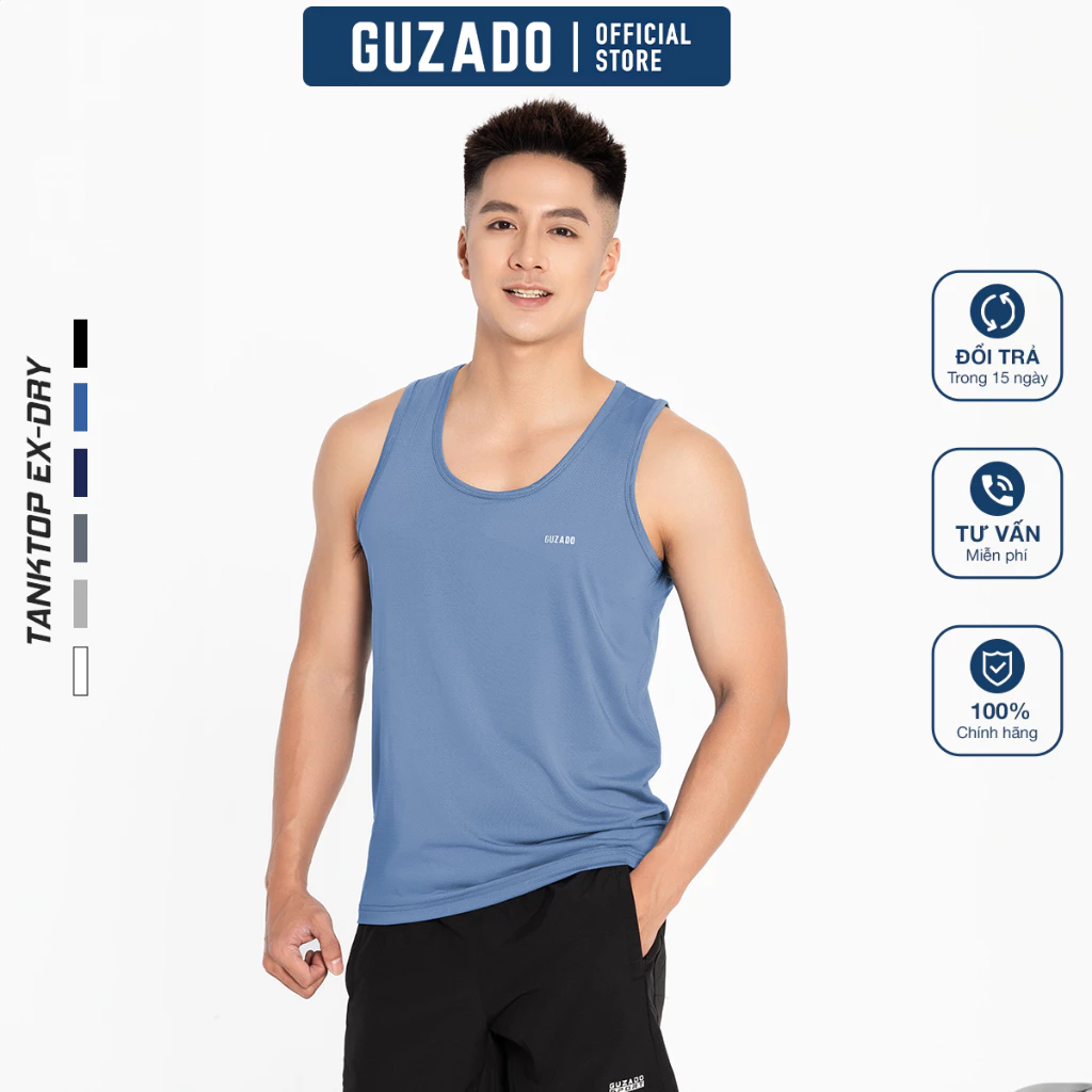 Áo Ba Lỗ Nam GUZADO Vải Thun Lạnh Mềm Mát, Thấm Hút Tốt, Co Giãn Cao, Chống Nhăn Dão Vải GTT
