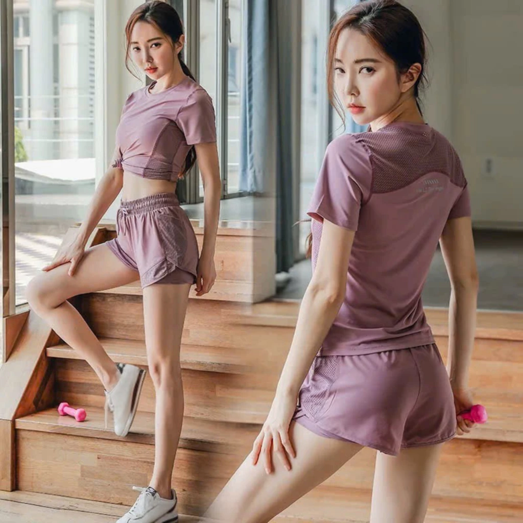 Set Bộ Đồ Tập Hot Trend phối lưới 2 Lớp thoáng khí Tập Thể Dục Gym Yoga Pickle ball Aerobic chạy bộ, đạp xe